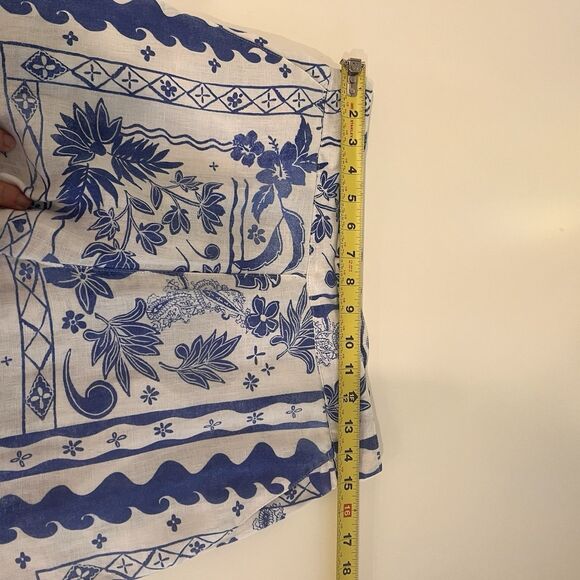 Joie Blue Tropical Print Linen Wide Leg Pants Sz M Resort Wear Beach Vacation - Picture 8 of 10